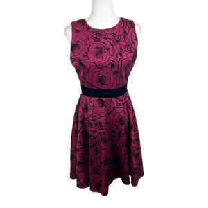 Gabby Skye Dress Women 4 Burgundy Black Velvet Floral Fit Flare Cocktail Party
